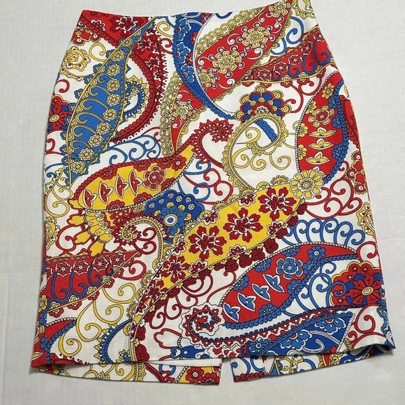 Talbots Mini Paisley Pencil Skirt Colorful Womens Size 2 Petite Office Work - Picture 1 of 7